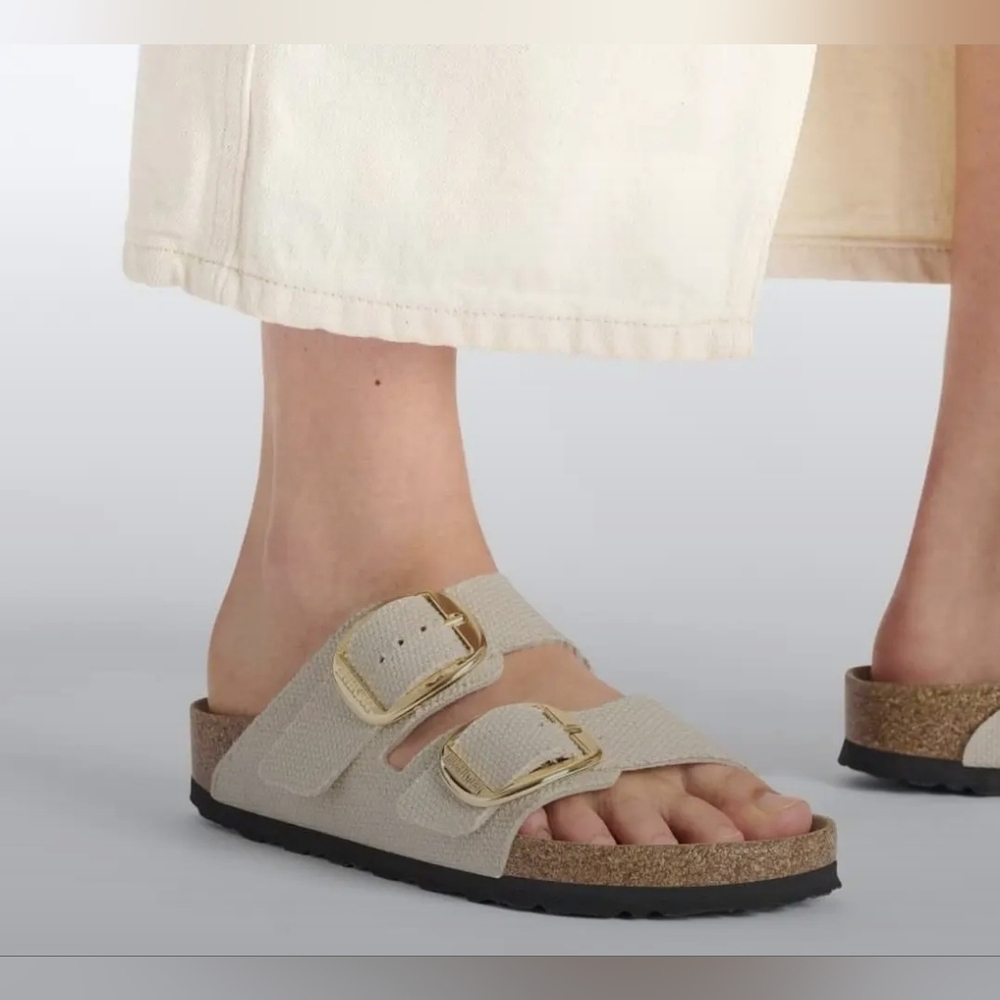 Birkenstock Arizona Big Buckle Vegan Eggshell Cream Slide Sandal Size 38 Or 7 - Picture 3 of 6